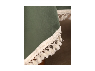 Premium Keten Haki Ponponlu Masa Örtüsü