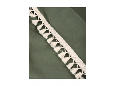 Premium Keten Haki Ponponlu Masa Örtüsü