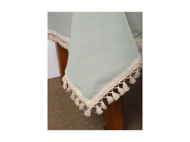 Premium Adaçayı Yeşili Ponponlu Masa Örtüsü