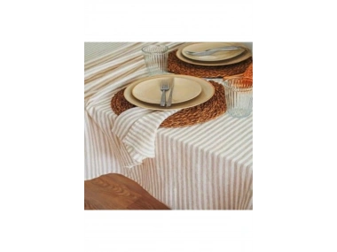 Keten Bej (DÜZ) Çizgili Masa Örtüsü