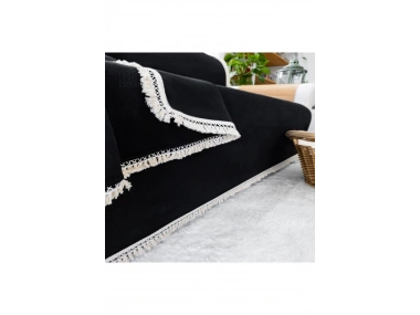 Premium Keten Siyah Pasalı Koltuk Örtüsü (170 X 220)
