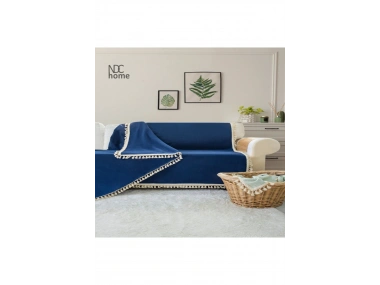 Premium Keten Lacivert  Ponponlu  Koltuk Örtüsü (170 x 220)