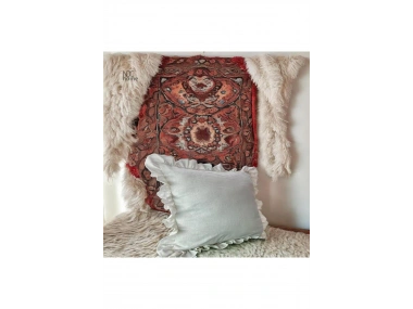 Ham Keten Krem  Fırfırlı  KIrlent Kırlent Kılıfı (43 x 43 )