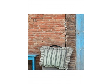 Premium Keten Gri Kalın Çizgili  Fırfırlı  KIrlent Kırlent Kılıfı (43 x 43 )