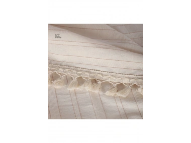 Buldan Dokuması Çizgili Krem Keten Ponponlu Masa Örtüsü