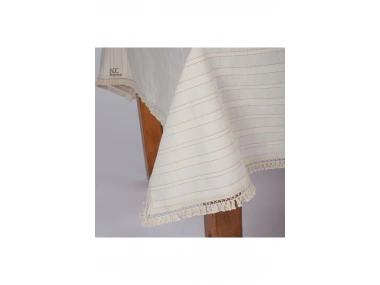 Buldan Dokuması Çizgili Krem Keten PASALI Masa Örtüsü