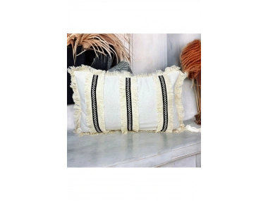 Keten Krem Üç Püsküllü Kırlent Kırlent Kılıfı (35 x 55)