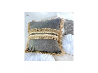 Gri Antrasit Jütlü Püskllü Kırlent Kırlent Kılıfı (43 x 43 )