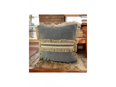 Gri Antrasit Jütlü Püskllü Kırlent Kırlent Kılıfı (43 x 43 )