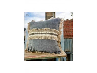 Gri Antrasit Jütlü Püskllü Kırlent Kırlent Kılıfı (43 x 43 )