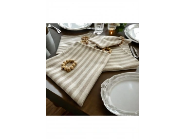 Sütlü  Kahve Keten Çizgili6 lı  Peçete Takımı (Toka Hediyeli )