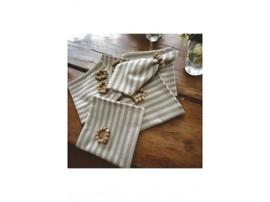 Sütlü  Kahve Keten Çizgili6 lı  Peçete Takımı (Toka Hediyeli )