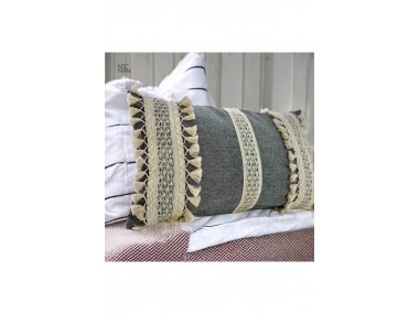 Keten Gri Antrasit Ham Dantel Kırlent Kırlent Kılıfı(35 x 55)