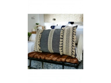 Keten Gri Antrasit Ham Dantel Kırlent Kırlent Kılıfı(35 x 55)