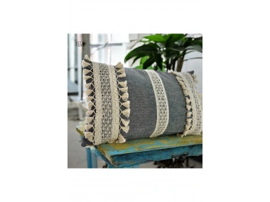 Keten Gri Antrasit Ham Dantel Kırlent Kırlent Kılıfı(35 x 55)