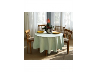 Keten Adaçayı Yeşil Yuvarlak DÜZ Masa Örtüsü