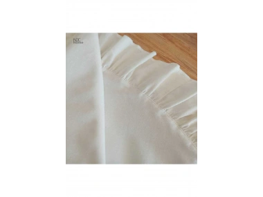 Ham Keten Krem FIRFIRLI Yuvarlak Masa Örtüsü