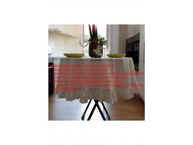 Ham Keten Krem FIRFIRLI Yuvarlak Masa Örtüsü