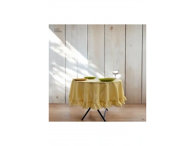 Sarı Keten Fırfırlı Yuvarlak Masa Örtüsü