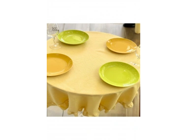 Sarı Keten Fırfırlı Yuvarlak Masa Örtüsü