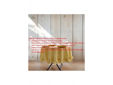 Sarı Keten Fırfırlı Yuvarlak Masa Örtüsü