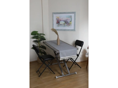 Gri Antrasit HAM Ponponlu Runner Masa Örtüsü (45 x 150)