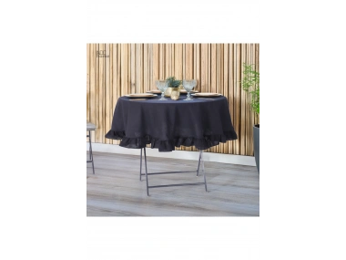 Siyah Keten YUVARLAK FIRFIRLI Masa Örtüsü
