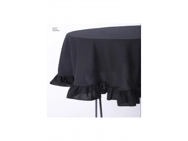 Siyah Keten YUVARLAK FIRFIRLI Masa Örtüsü