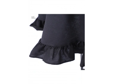 Siyah Keten YUVARLAK FIRFIRLI Masa Örtüsü