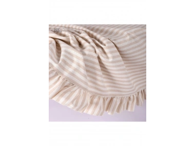 Sütlü Kahve Çizgili Keten YUVARLAK FIRFIRLI Masa Örtüsü