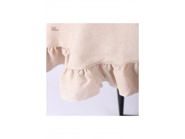 Bej Keten Yuvarlak Firfirli Masa Örtüsü