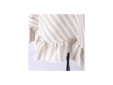 Gri Çizgili Keten YUVARLAK FIRFIRLI Masa Örtüsü