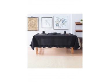 Siyah Keten Firfirli Masa Örtüsü