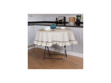 Ham Keten Yuvarlak Firfirli Özel Seri Masa Örtüsü