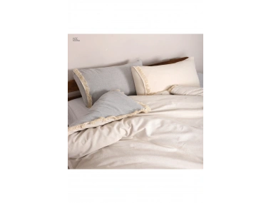 Gri Krem Çift Taraflı Tek Kişilik Nevresim Seti