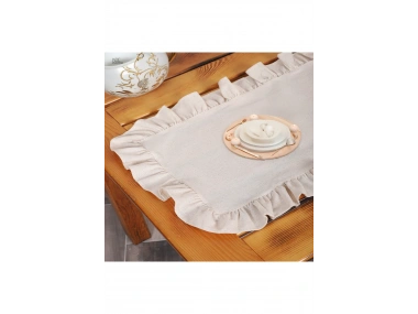 Keten Krem Fırfırlı Runner Masa Örtüsü