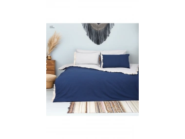 Gri Lacivert Çift Taraflı Battal Boy Nevresim Seti