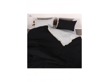 Gri Siyah Çift Taraflı Battal Boy Nevresim Seti