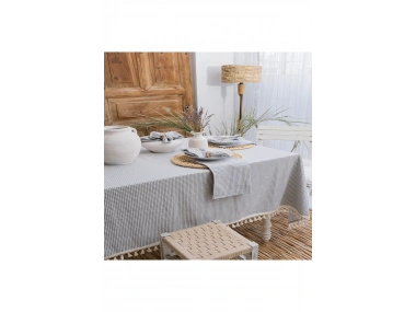 Gri Piti Kare 6lı Peçeteli Masa Örtüsü