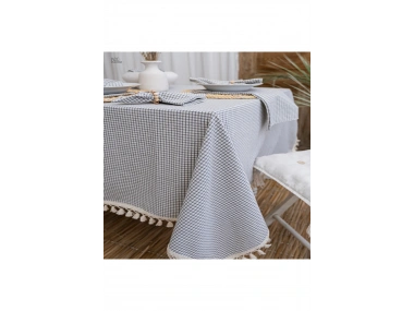 Gri Piti Kare 6lı Peçeteli Masa Örtüsü