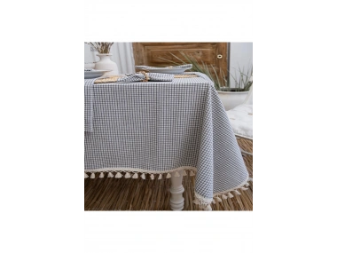 Gri Piti Kare 6lı Peçeteli Masa Örtüsü