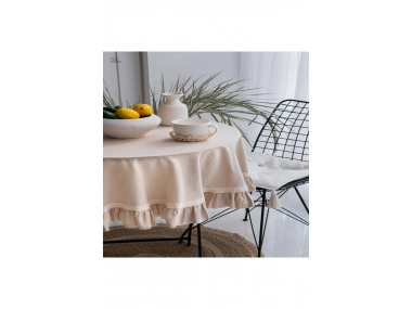 Bej Özel Seri Fırfırlı Masa Örtüsü