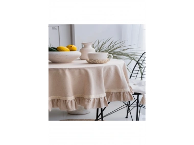 Bej Özel Seri Fırfırlı Masa Örtüsü