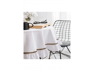 Beyaz Keten Özel Seri Fırfırlı Masa Örtüsü