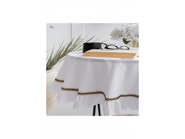 Beyaz Keten Özel Seri Fırfırlı Masa Örtüsü