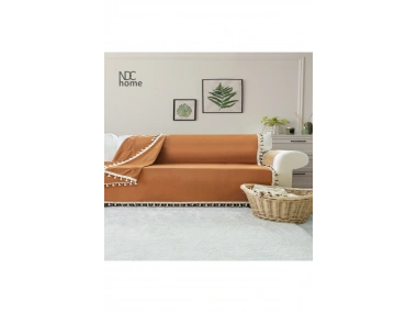 Premium Keten Tarçın [ TARÇIN] Ponponlu Koltuk Örtüsü (170 x 220