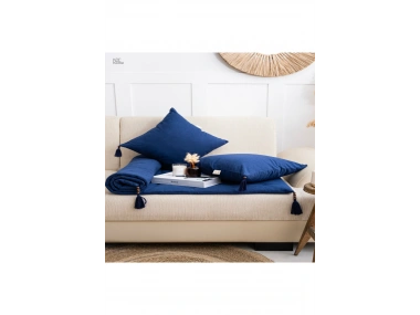 Lacivert Piremium Keten Evcil Hayvan Dostu Keten Koltuk Pedi / Şilte [Kırlentli]