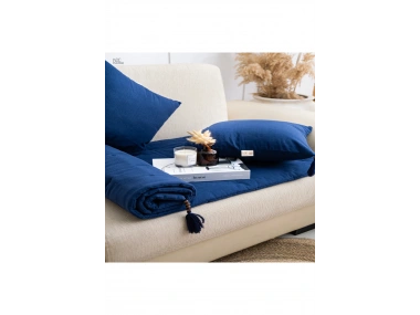 Lacivert Piremium Keten Evcil Hayvan Dostu Keten Koltuk Pedi / Şilte [Kırlentli]