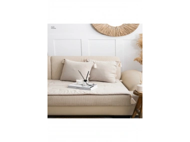 Krem Piremium Keten Evcil Hayvan Dostu Keten Koltuk Pedi / Şilte [Kırlentli]