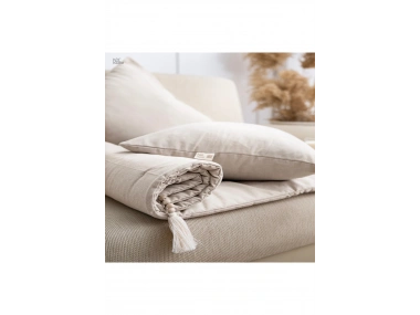 Krem Piremium Keten Evcil Hayvan Dostu Keten Koltuk Pedi / Şilte [Kırlentli]